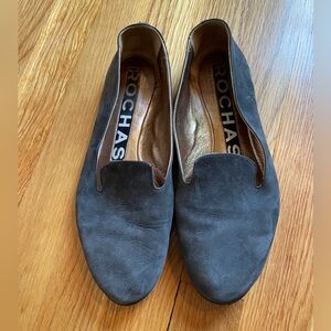 Rochas Black Suede Slip on Loafers